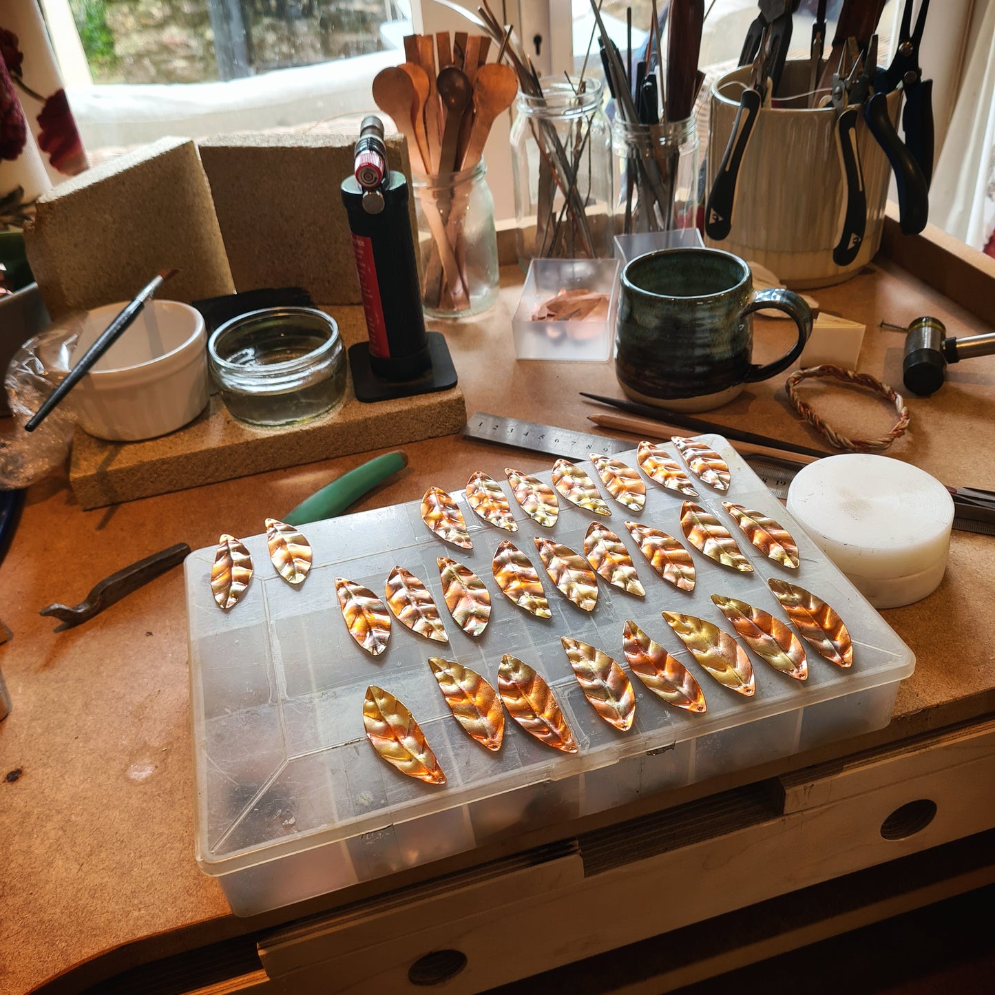 Flame Patina Leaf Earrings