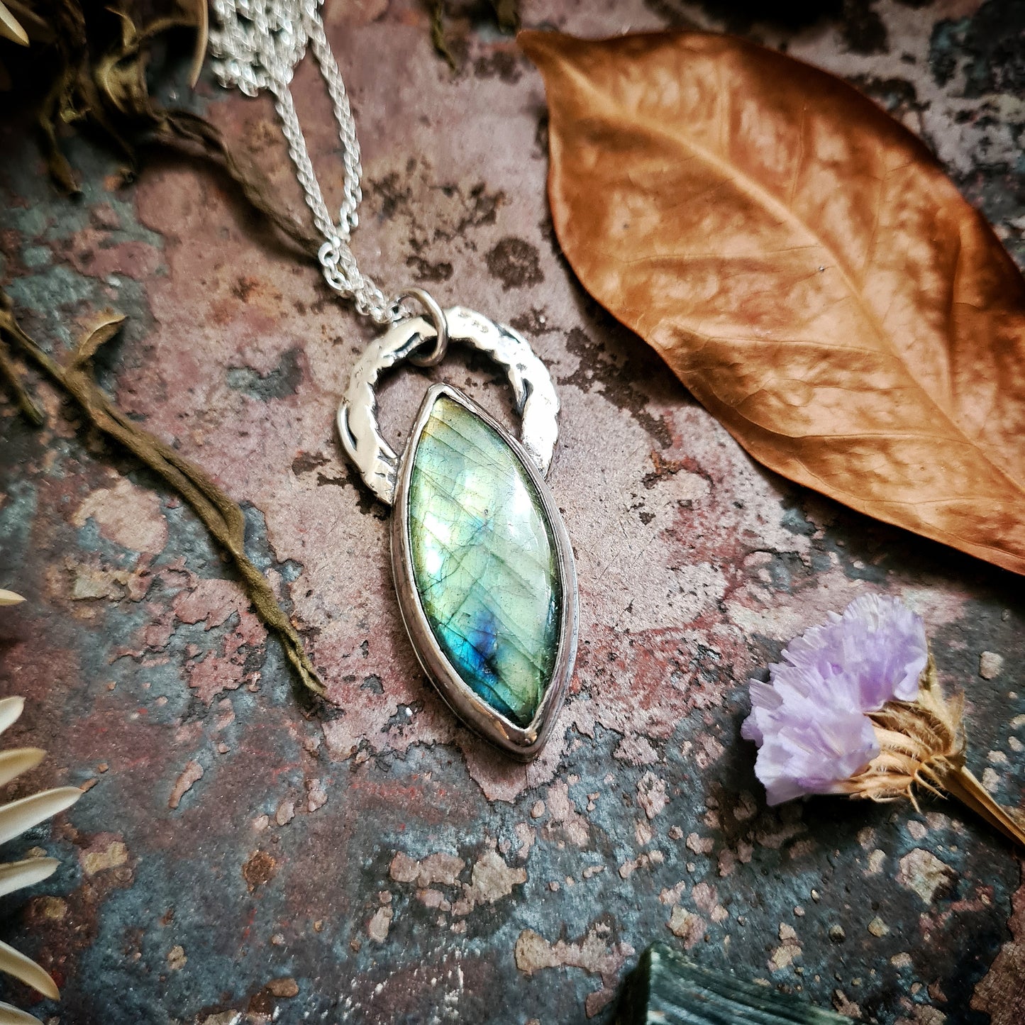 Icy Teal Labradorite Pendant -100% Recycled Silver
