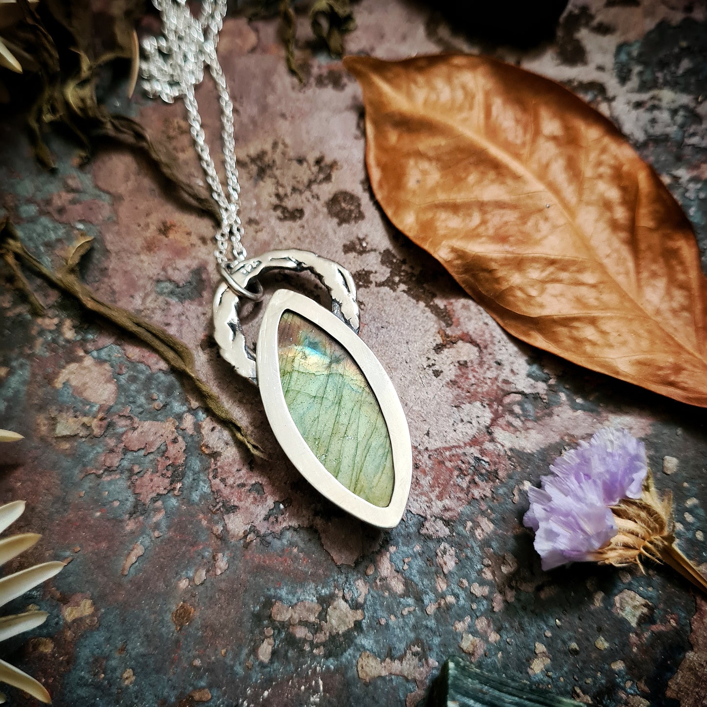 Icy Teal Labradorite Pendant -100% Recycled Silver