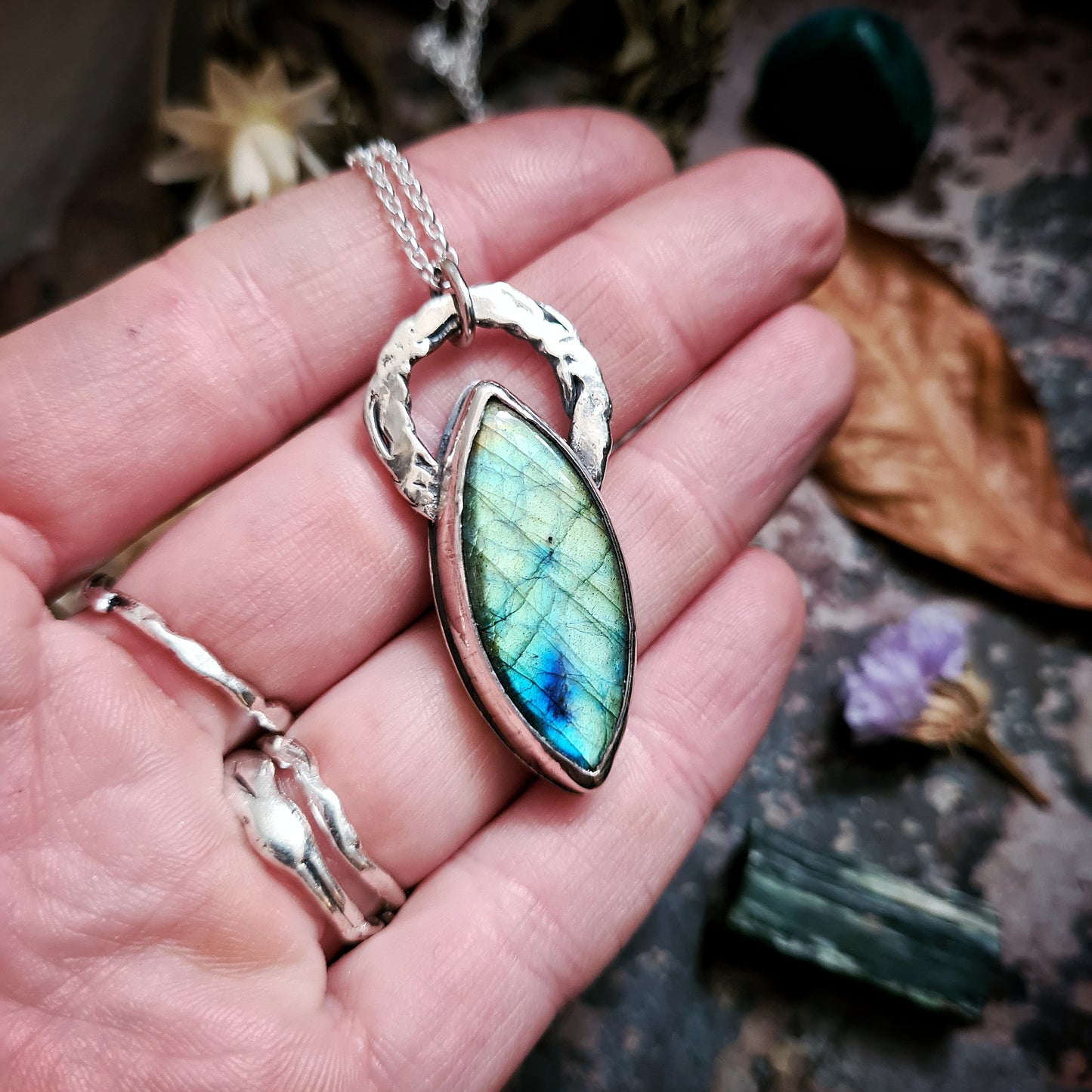 Icy Teal Labradorite Pendant -100% Recycled Silver