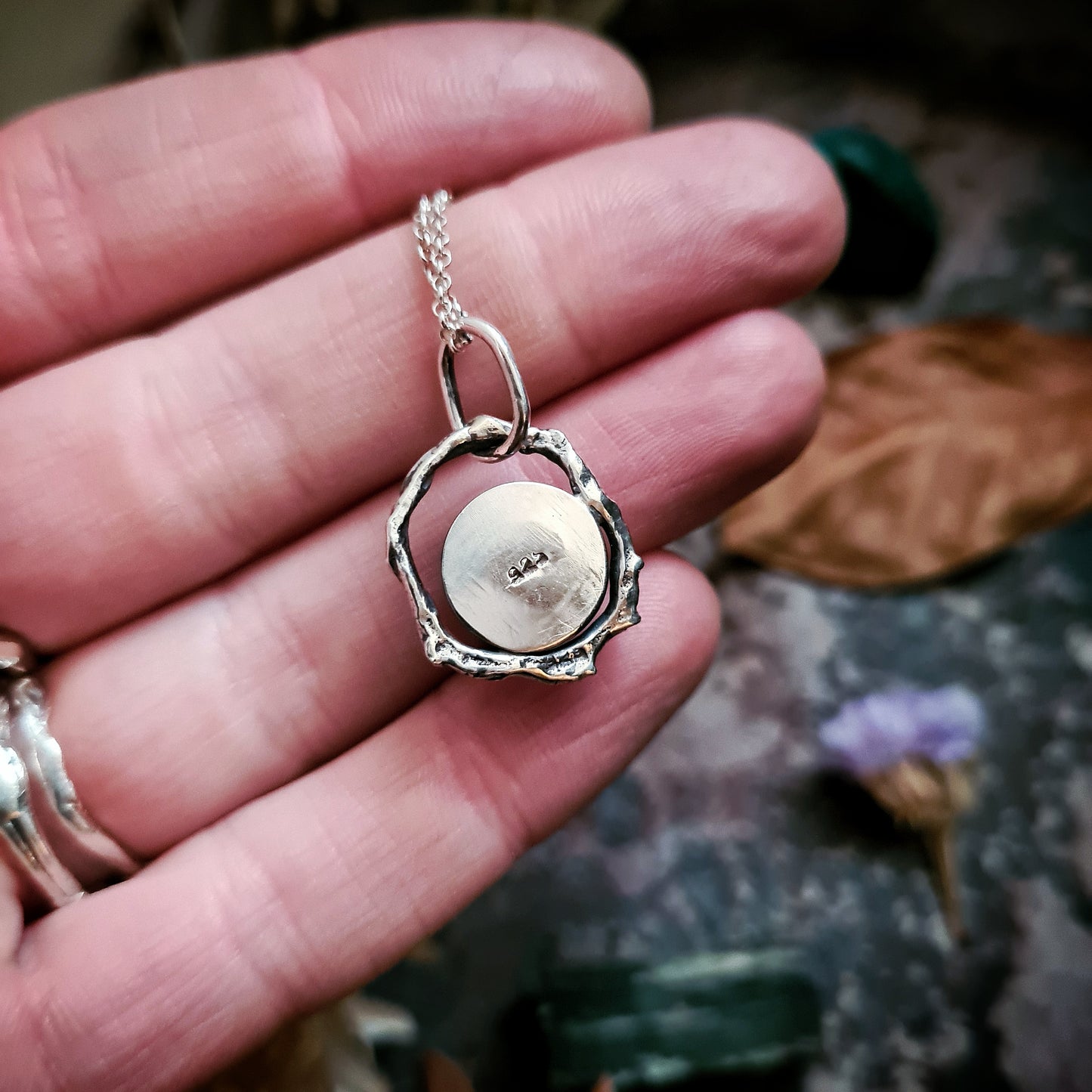 Rainbow Moonstone Wreath Pendant - 100% Recycled Silver