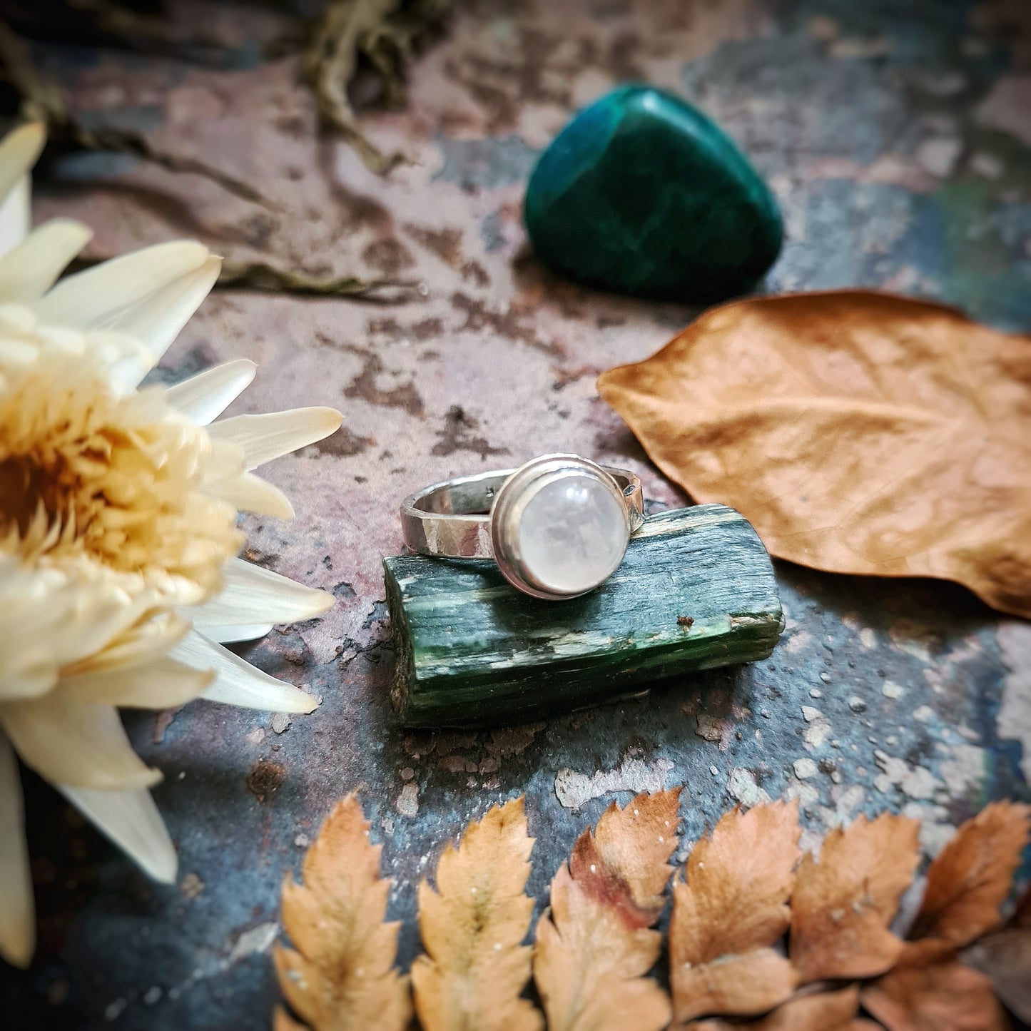 Rainbow Moonstone Ring - 100% Recycled Silver