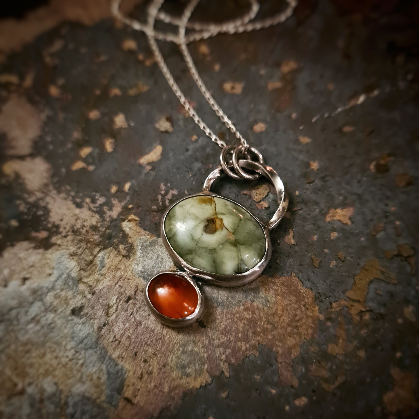 Jasper and Carnelian Pendant - 100% Recycled Silver