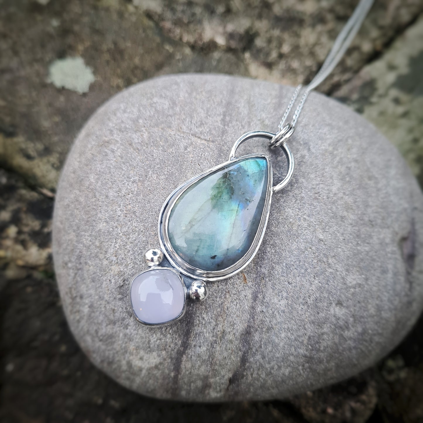 Labradorite and Chalcedony Pendant in Sterling Silver