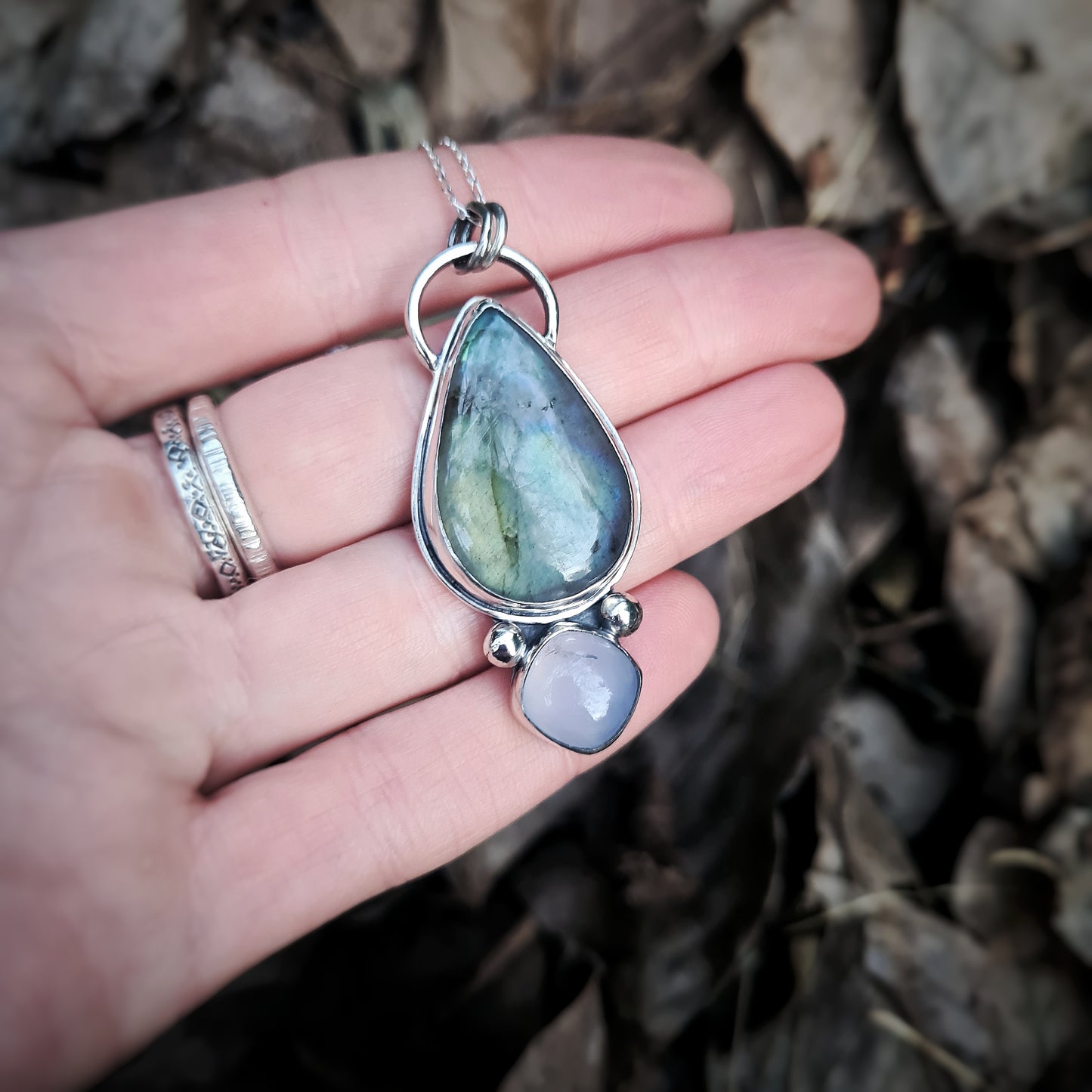 Labradorite and Chalcedony Pendant in Sterling Silver