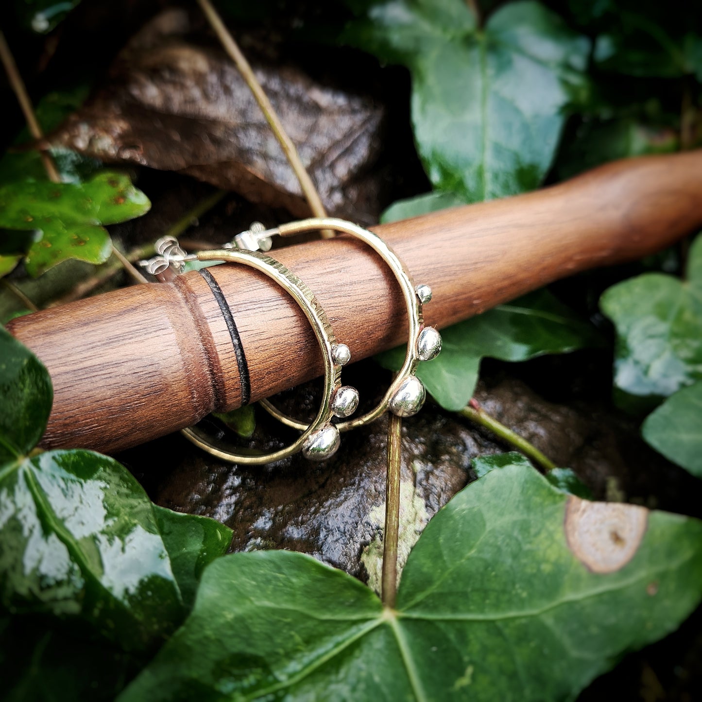 Brass and Recycled Silver Stud Hoops