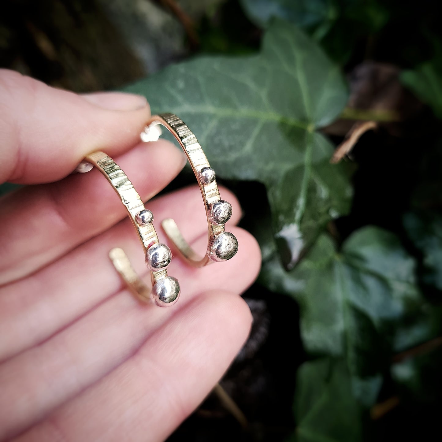 Brass and Recycled Silver Stud Hoops