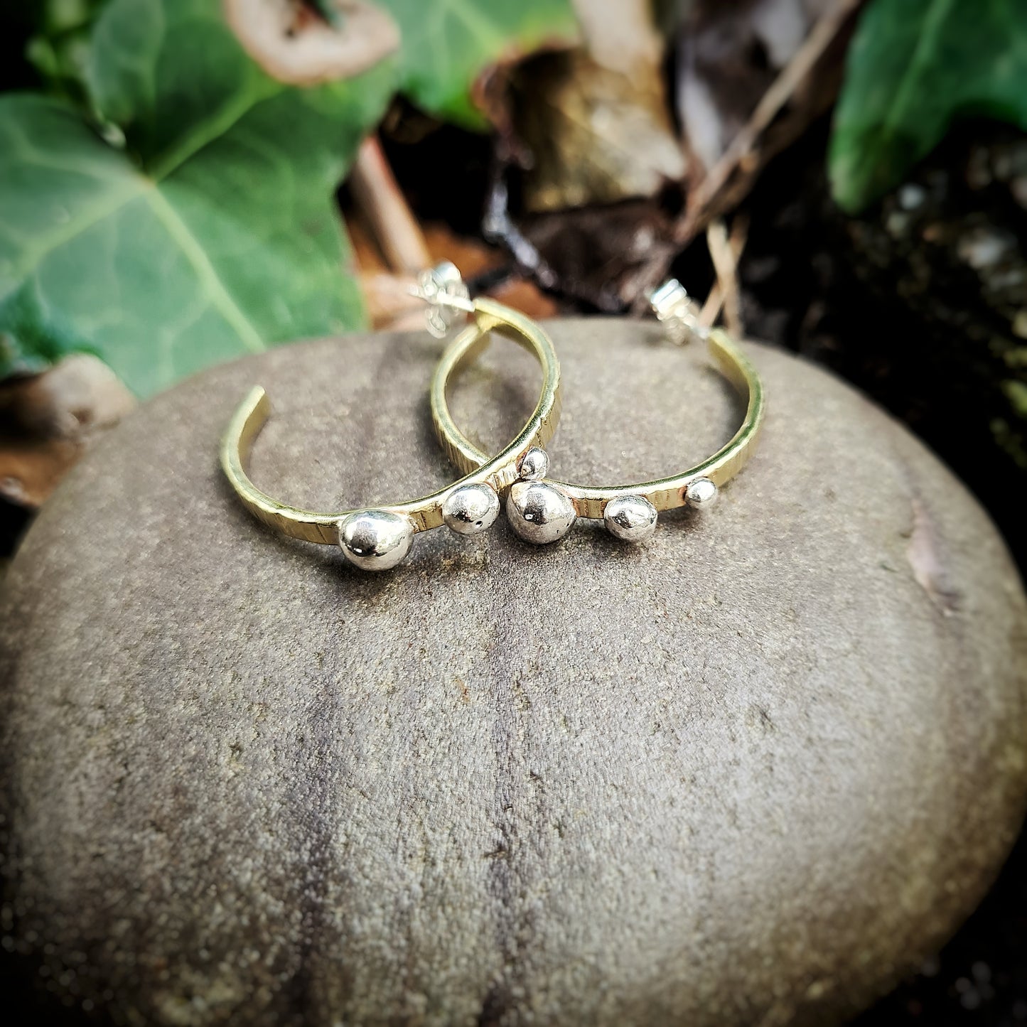 Brass and Recycled Silver Stud Hoops