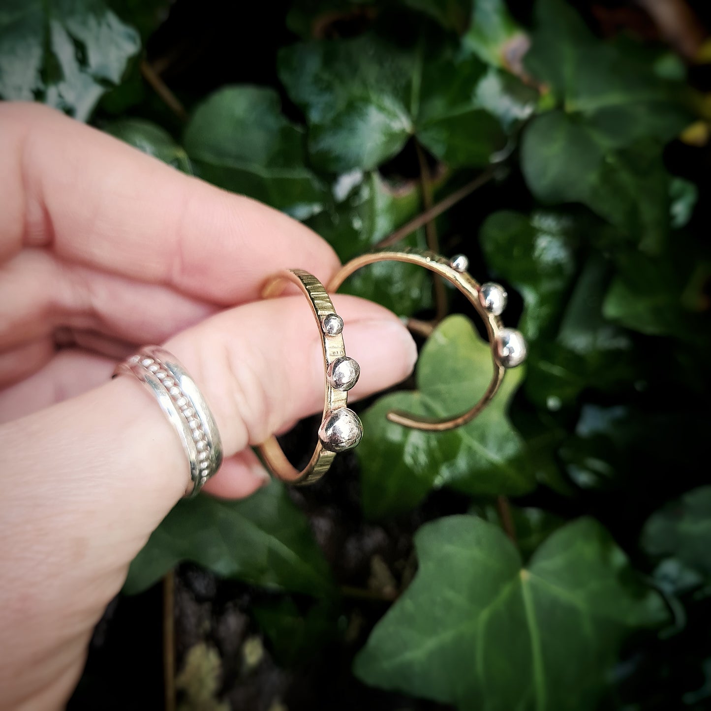 Brass and Recycled Silver Stud Hoops