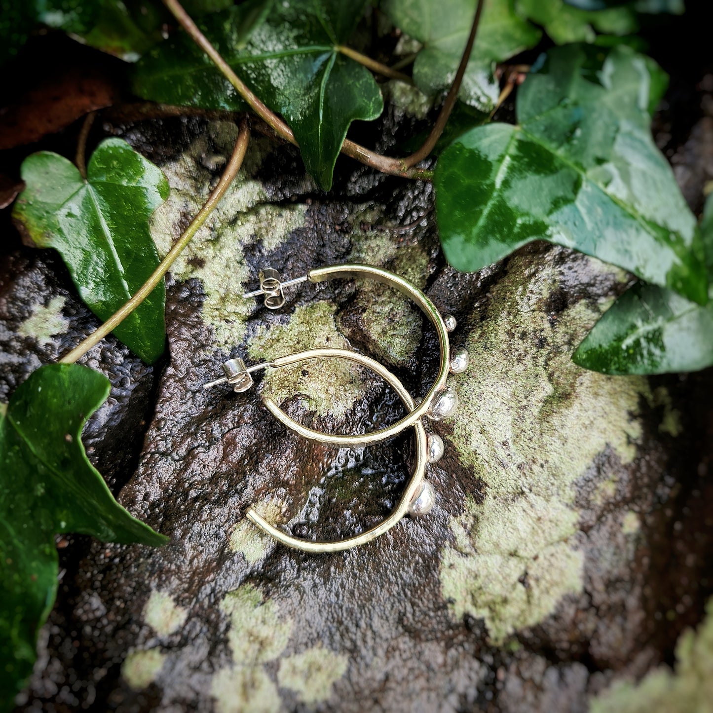 Brass and Recycled Silver Stud Hoops