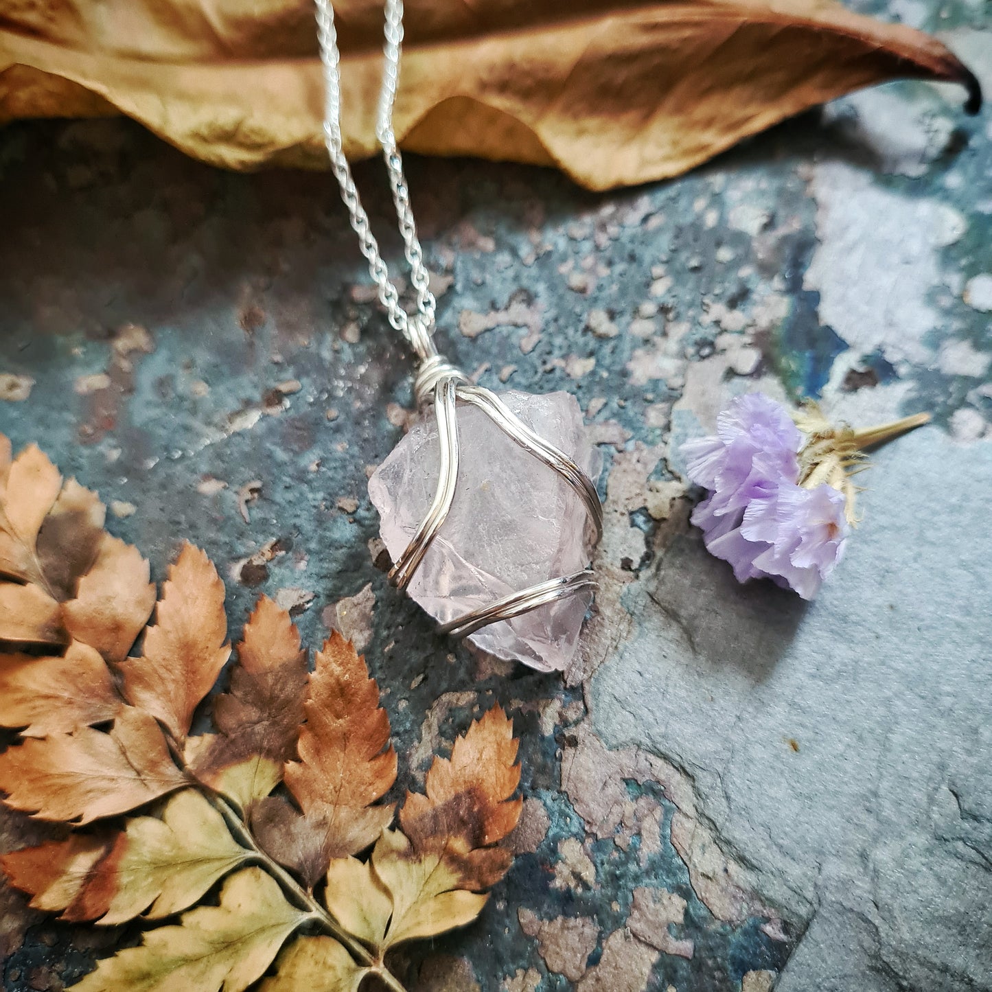 Large Rose Quartz Pendant #1 - 100% Recycled Silver