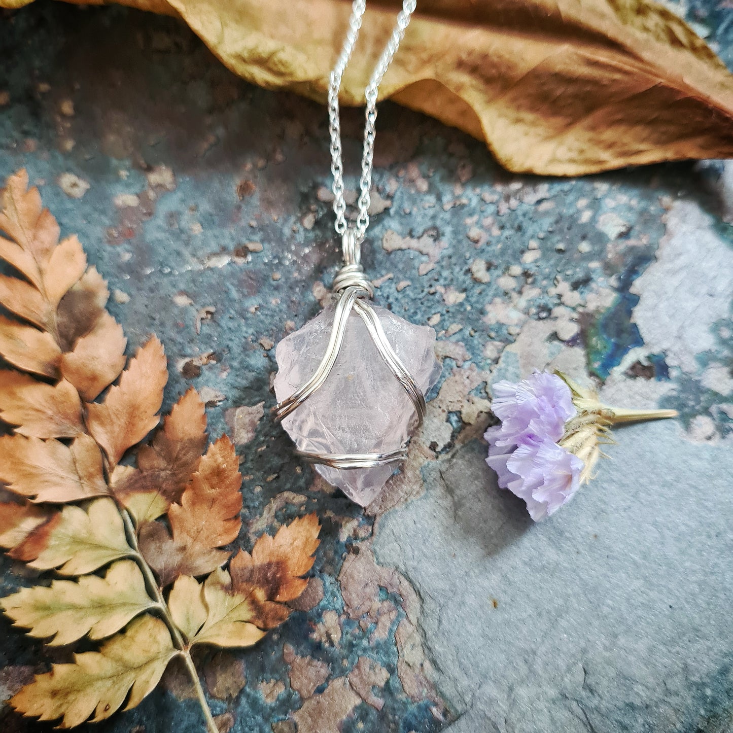 Large Rose Quartz Pendant #1 - 100% Recycled Silver