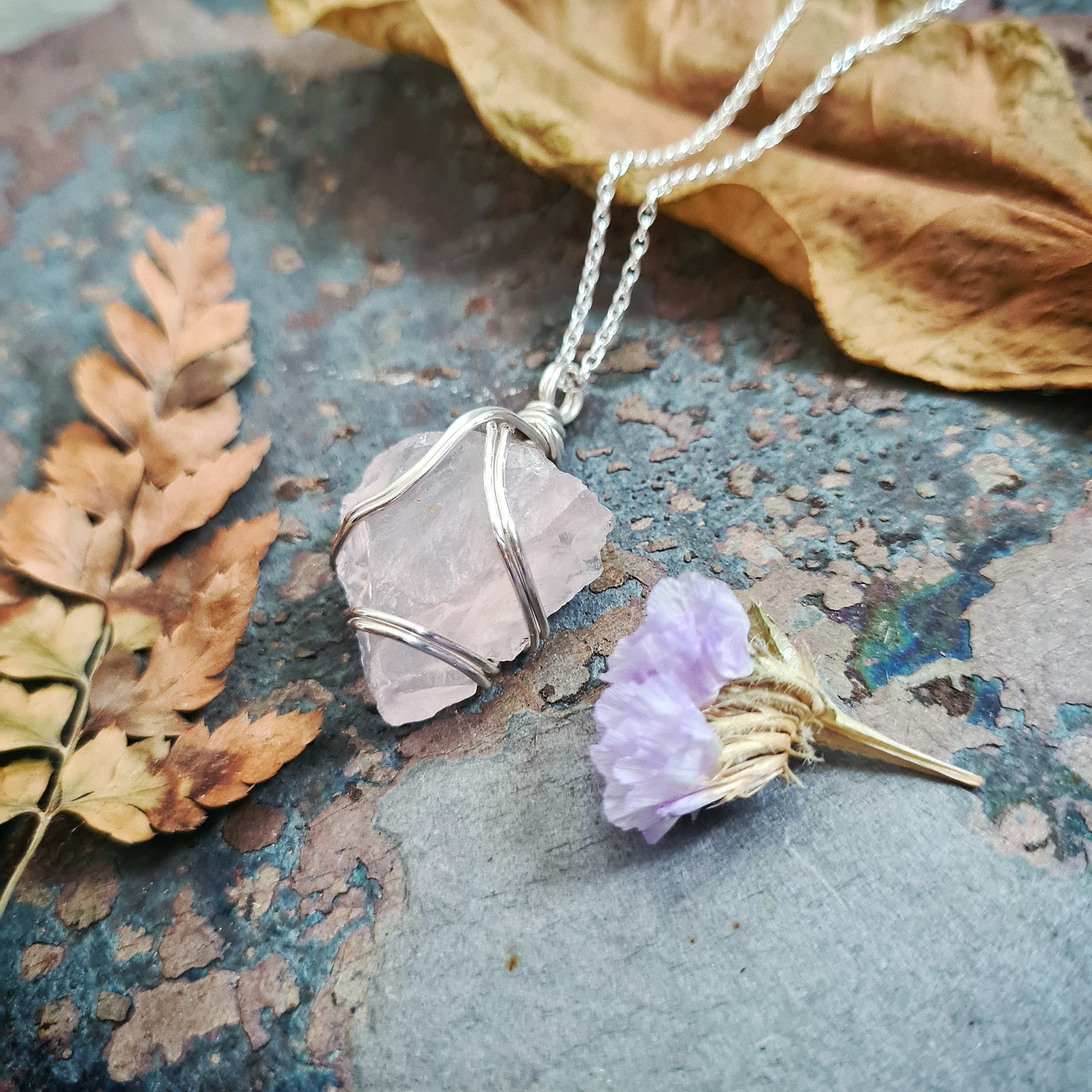 Large Rose Quartz Pendant #1 - 100% Recycled Silver