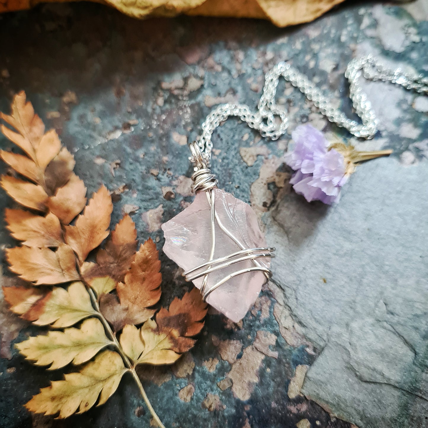 Large Rose Quartz Pendant #1 - 100% Recycled Silver