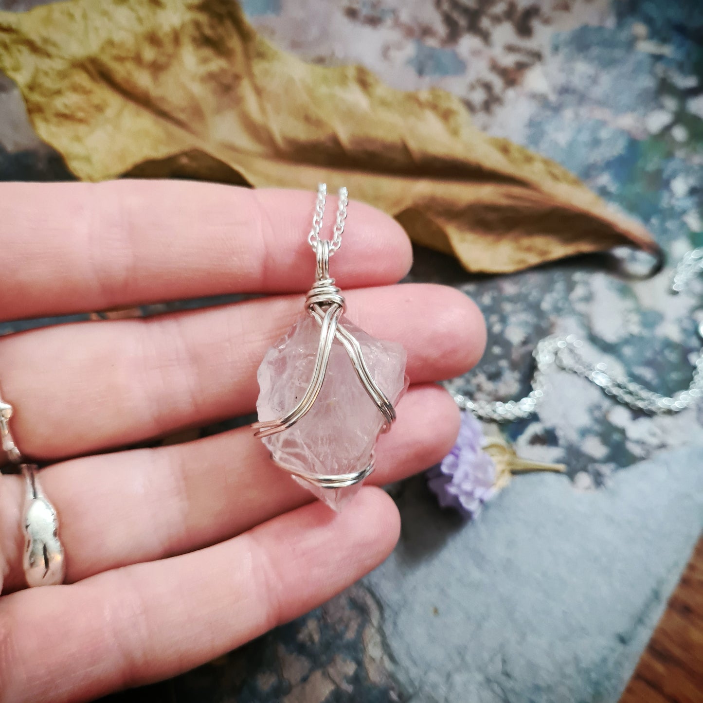 Large Rose Quartz Pendant #1 - 100% Recycled Silver