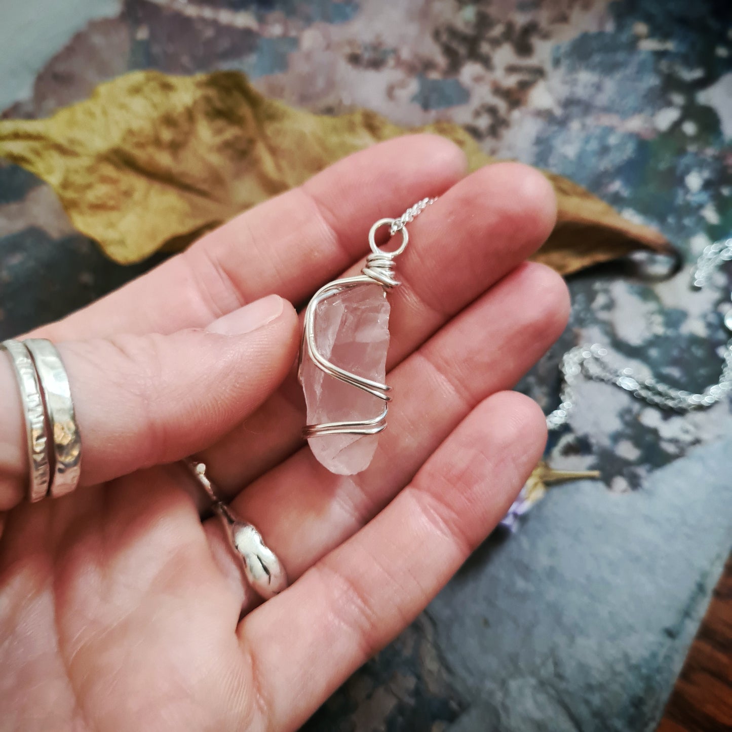 Large Rose Quartz Pendant #1 - 100% Recycled Silver