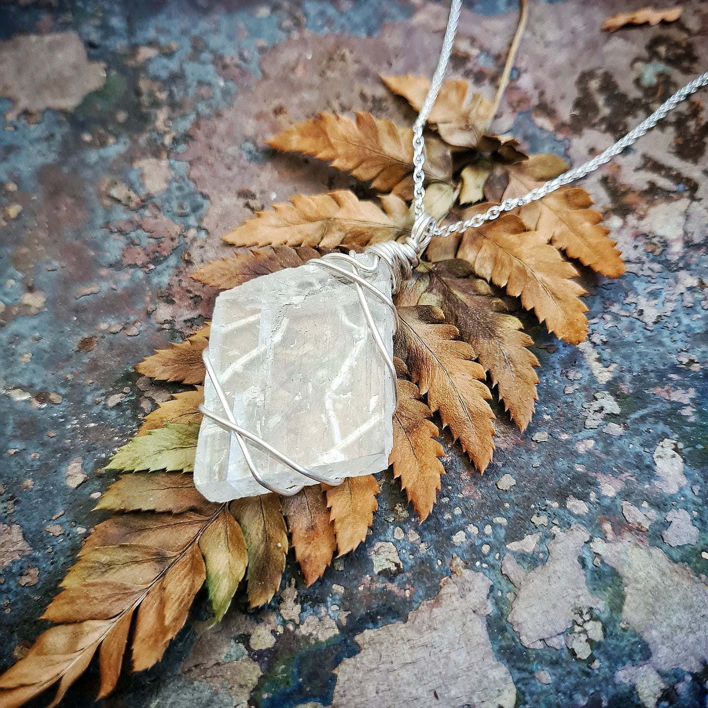 Selenite Slab Pendant - 100% recycled sterling silver