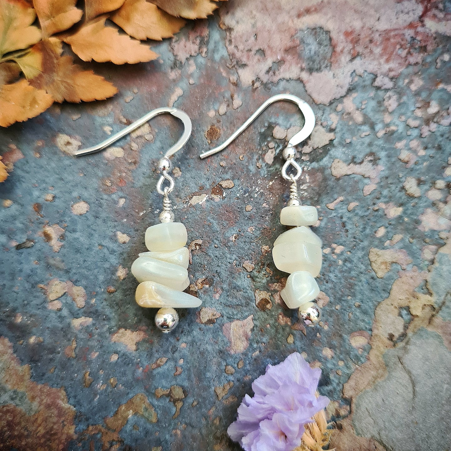 Mother of Pearl Earrings with sterling silver beads