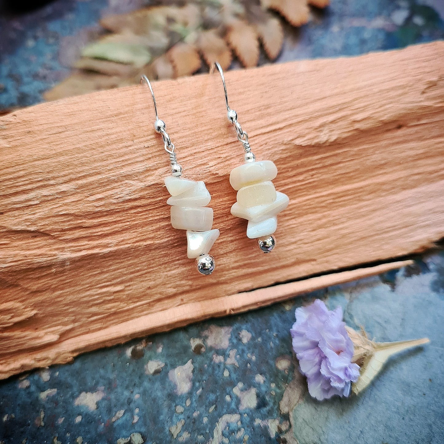 Mother of Pearl Earrings with sterling silver beads