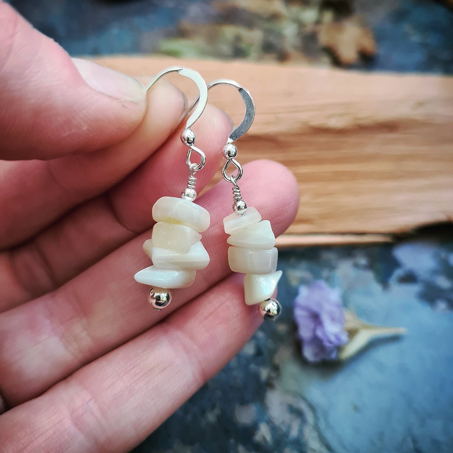 Mother of Pearl Earrings with sterling silver beads