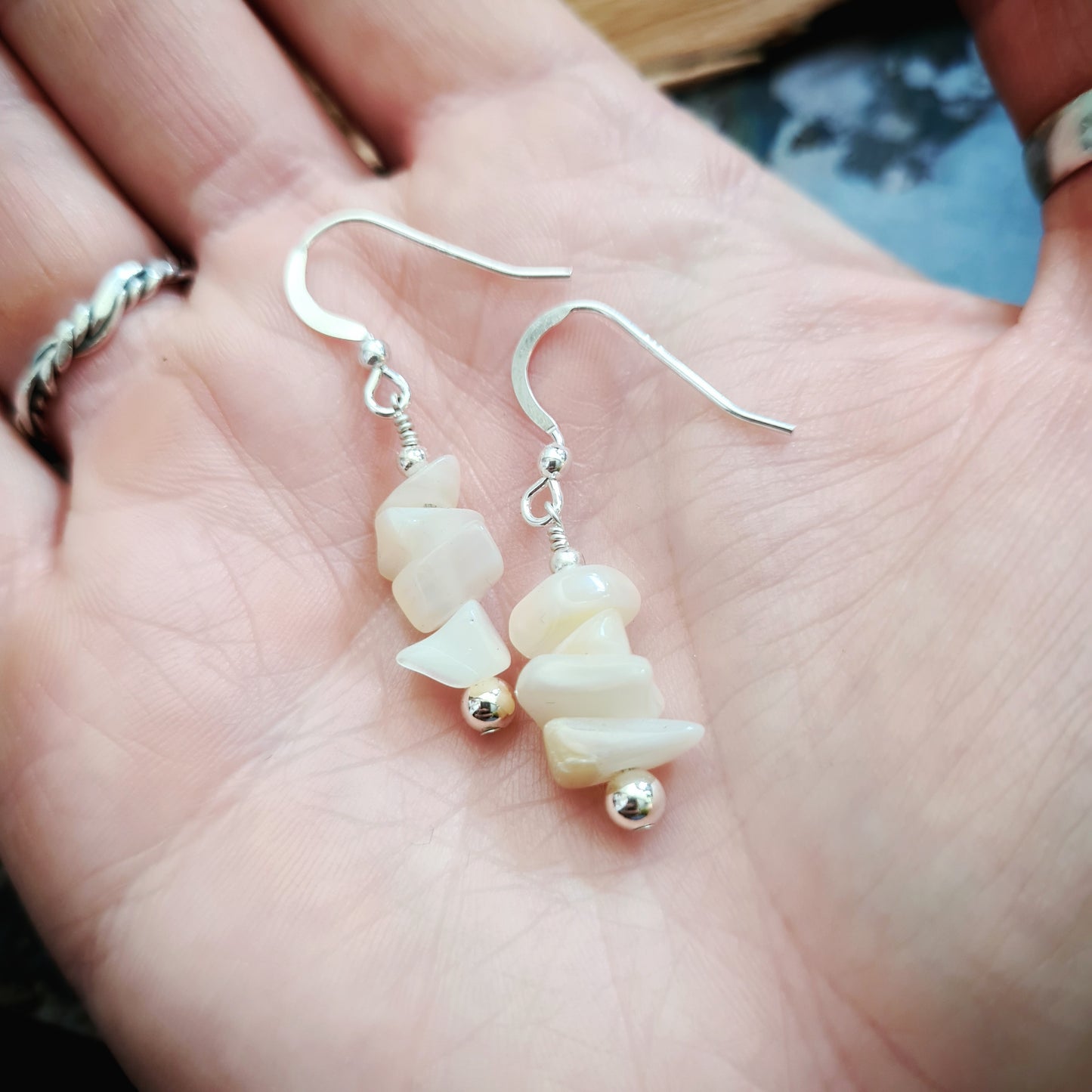 Mother of Pearl Earrings with sterling silver beads