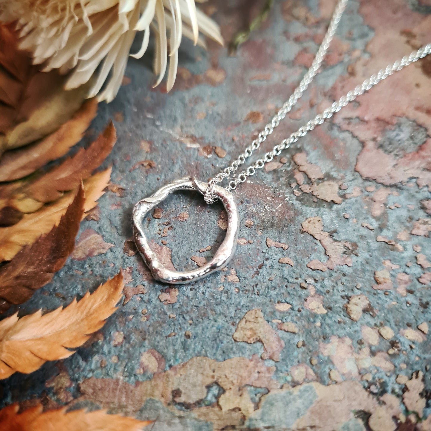 Melted Wreath Pendant - 100% Recycled Sterling Silver