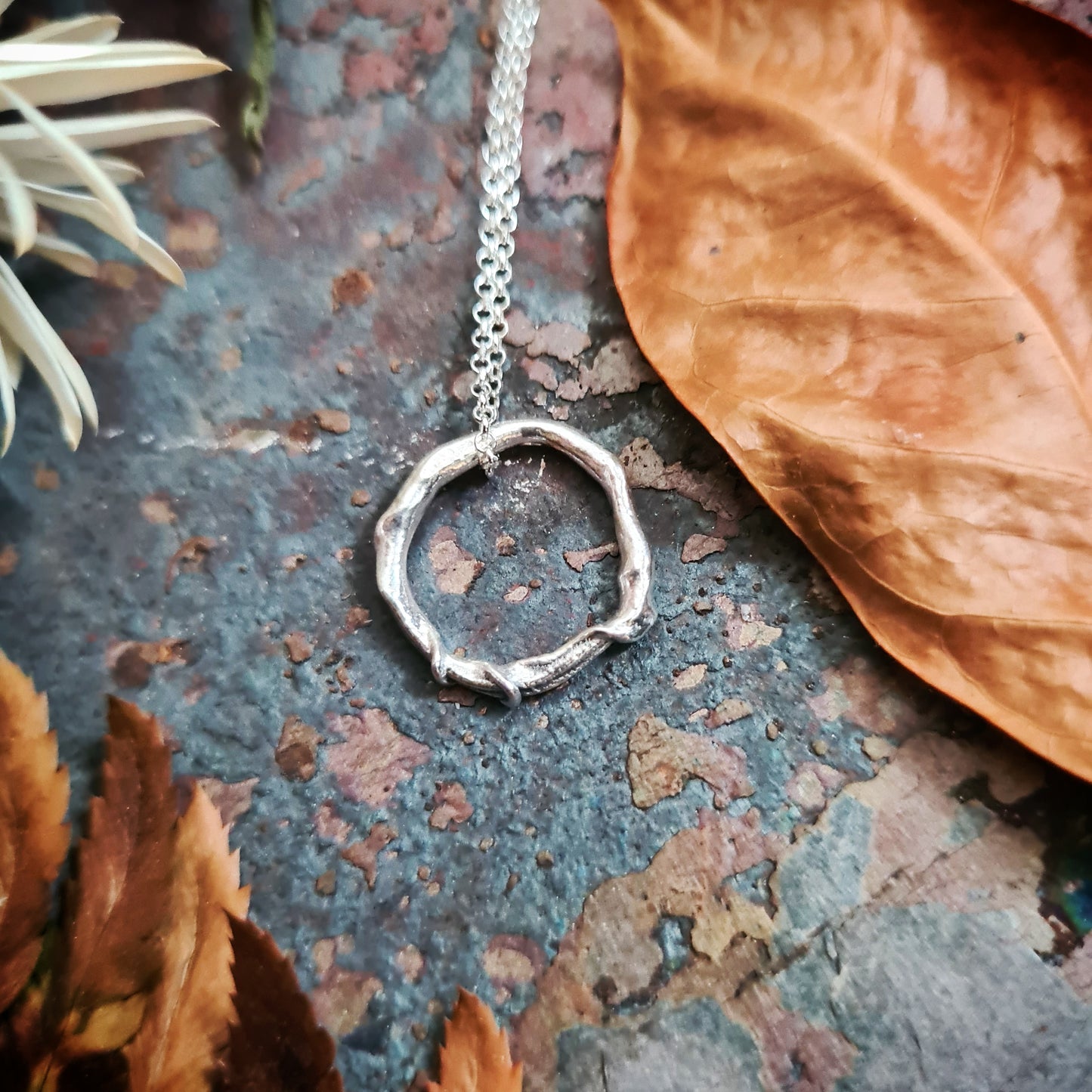 Melted Wreath Pendant - 100% Recycled Sterling Silver