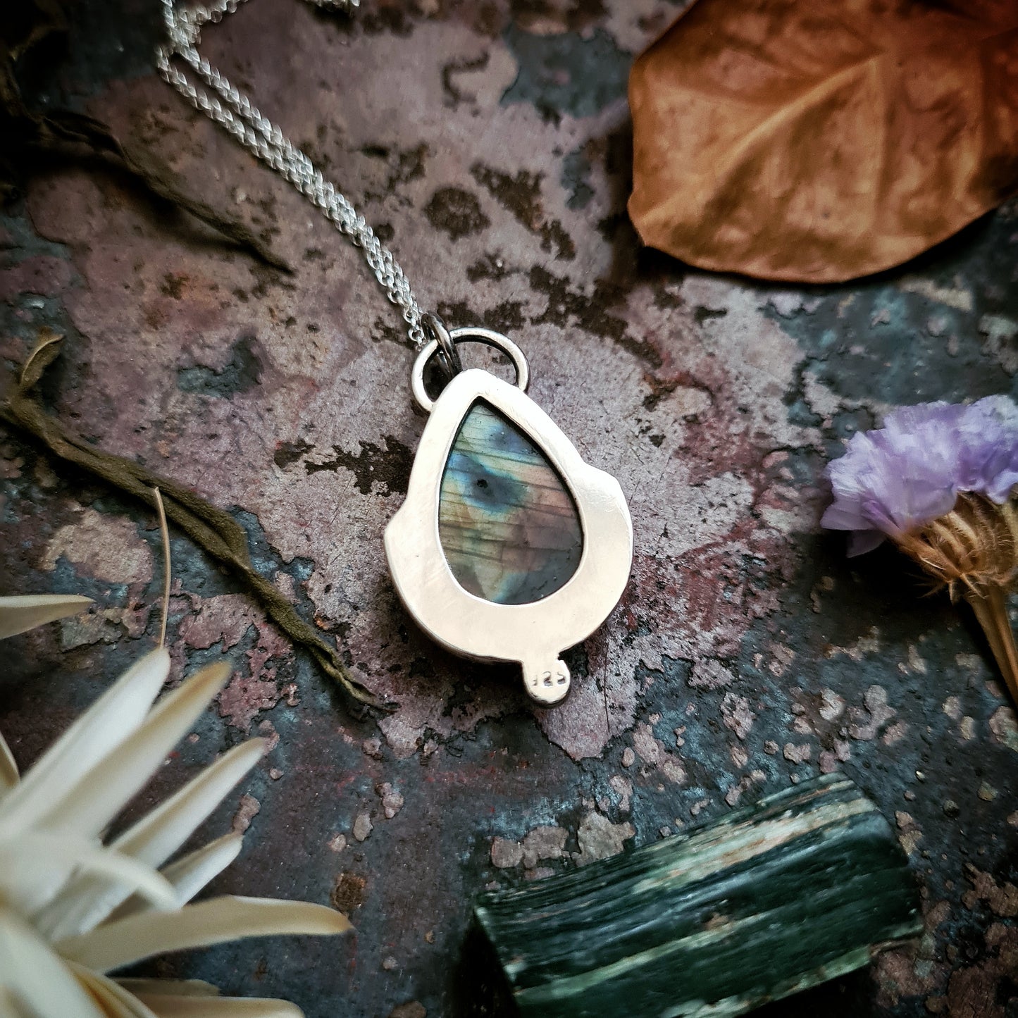 Deep Teal Labradorite Pendant - 100% Recycled Silver