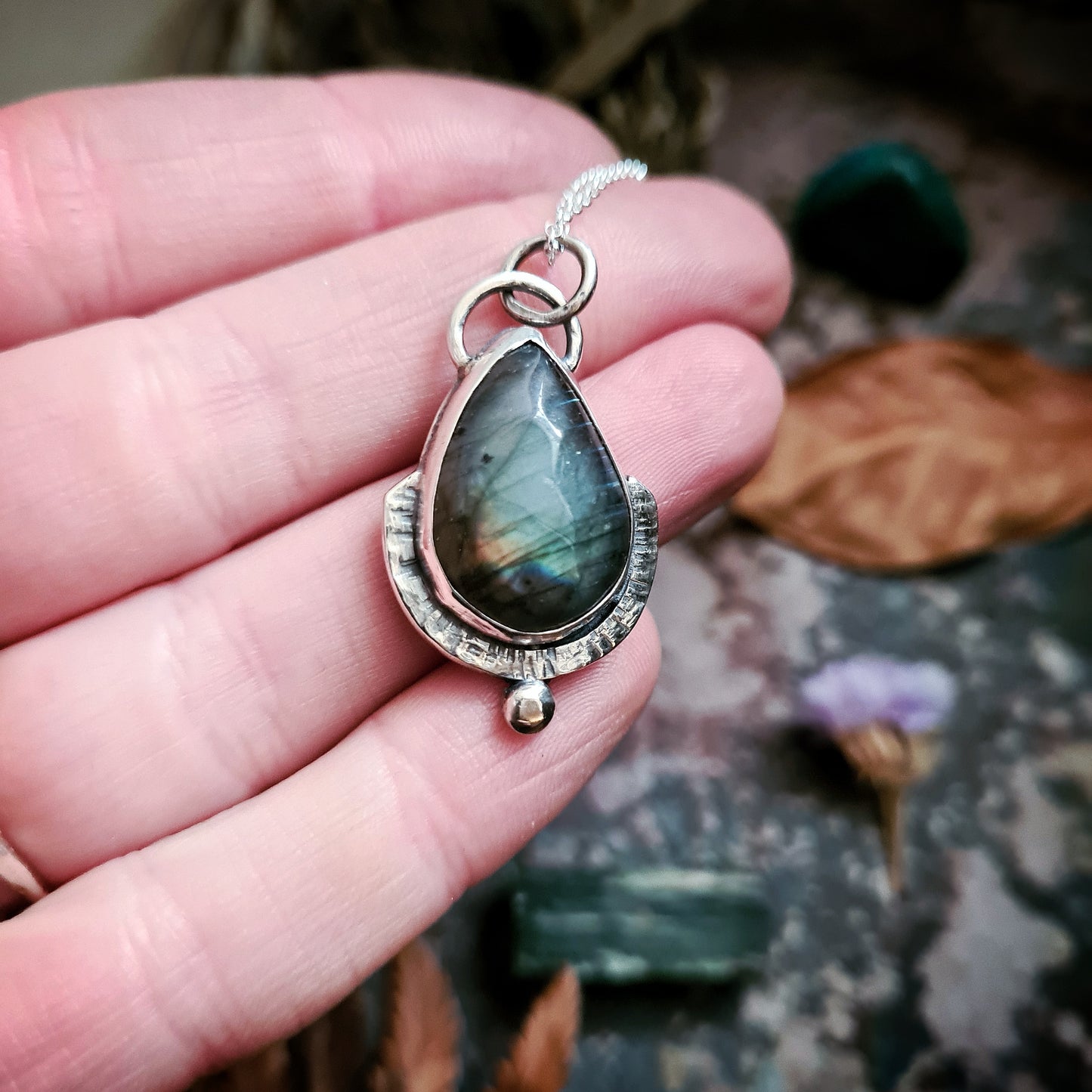 Deep Teal Labradorite Pendant - 100% Recycled Silver