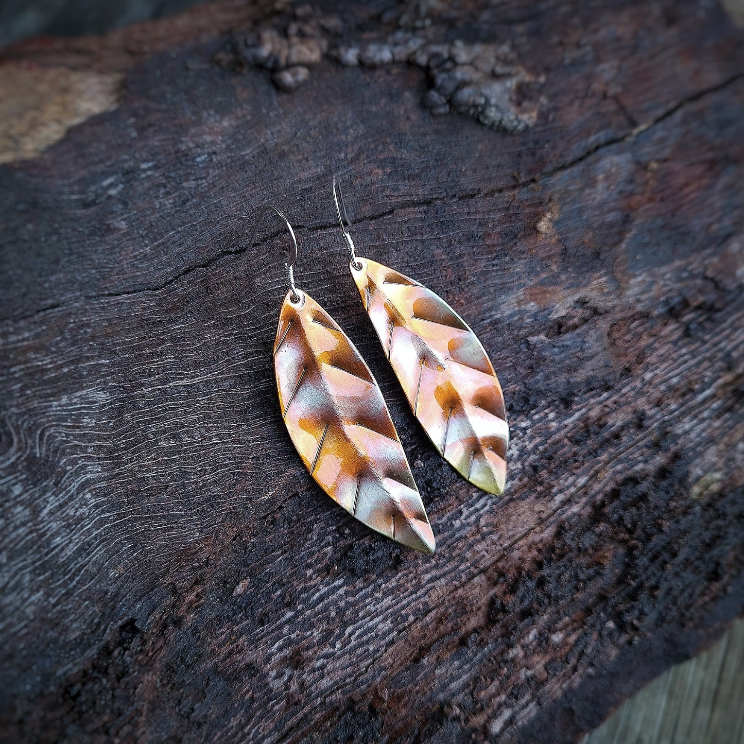 Flame Patina Leaf Earrings