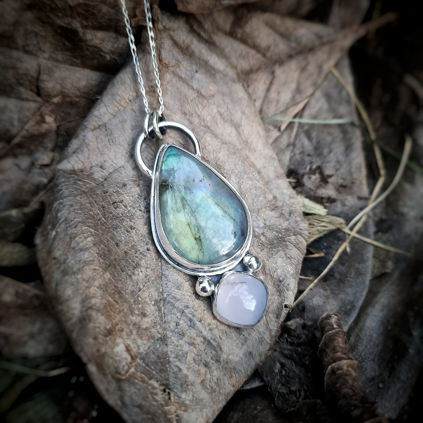 Labradorite and Chalcedony Pendant in Sterling Silver