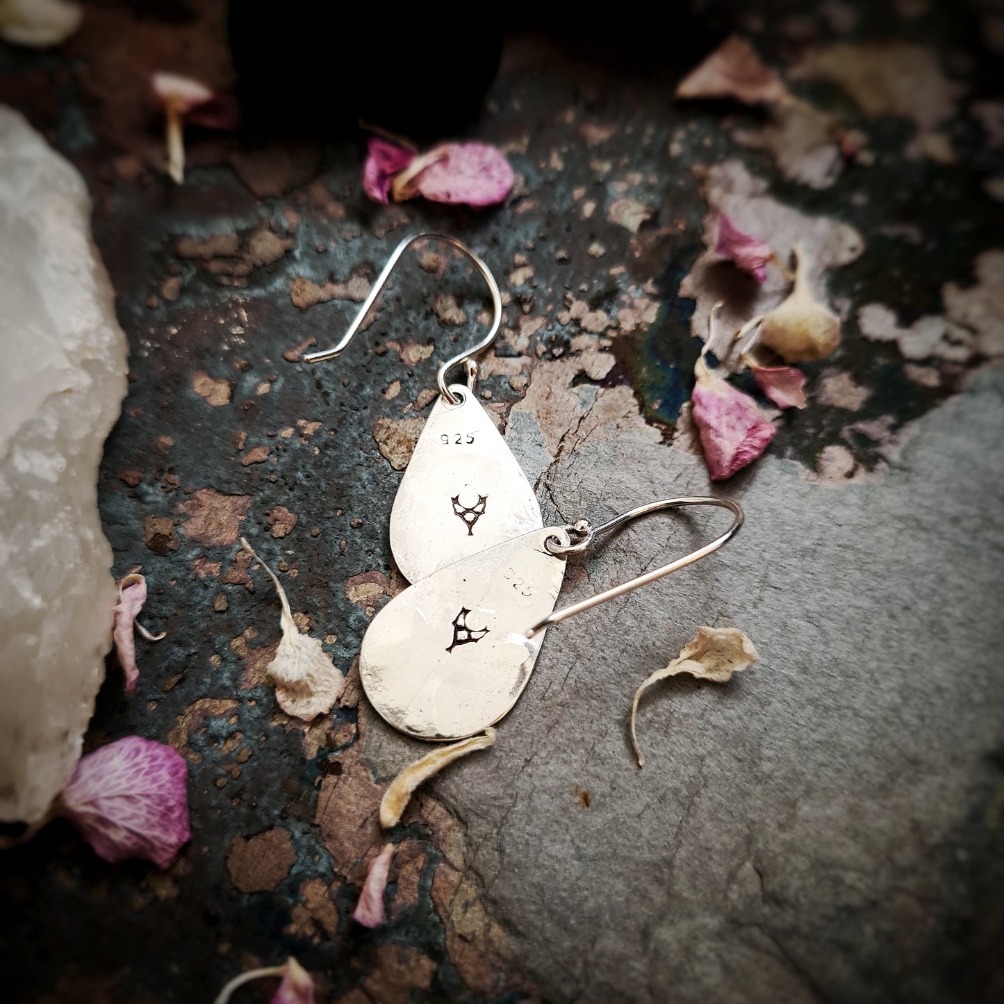 Stamped Teardrop Earrings - 100% recycled Sterling Silver