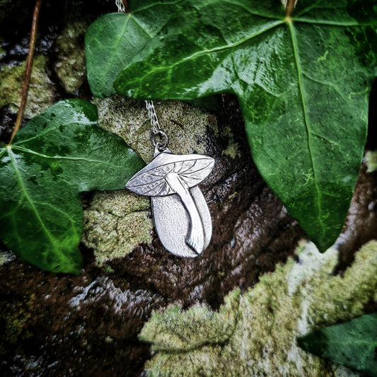 Sterling Silver Mushroom Pendant - 100% Recycled