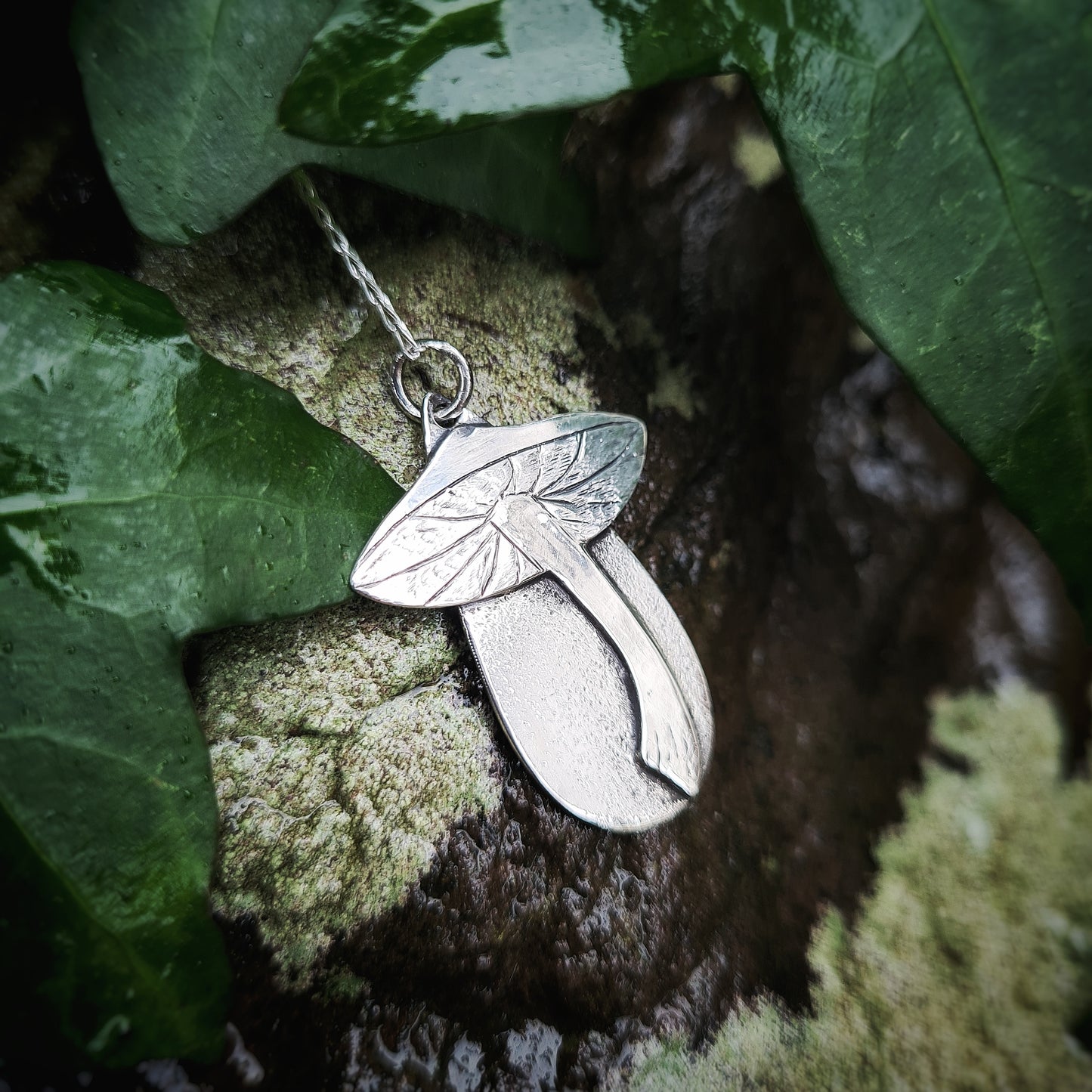 Sterling Silver Mushroom Pendant - 100% Recycled