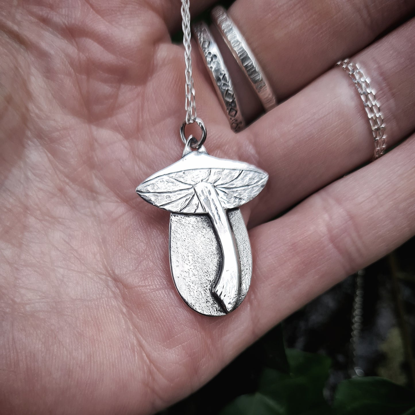 Sterling Silver Mushroom Pendant - 100% Recycled