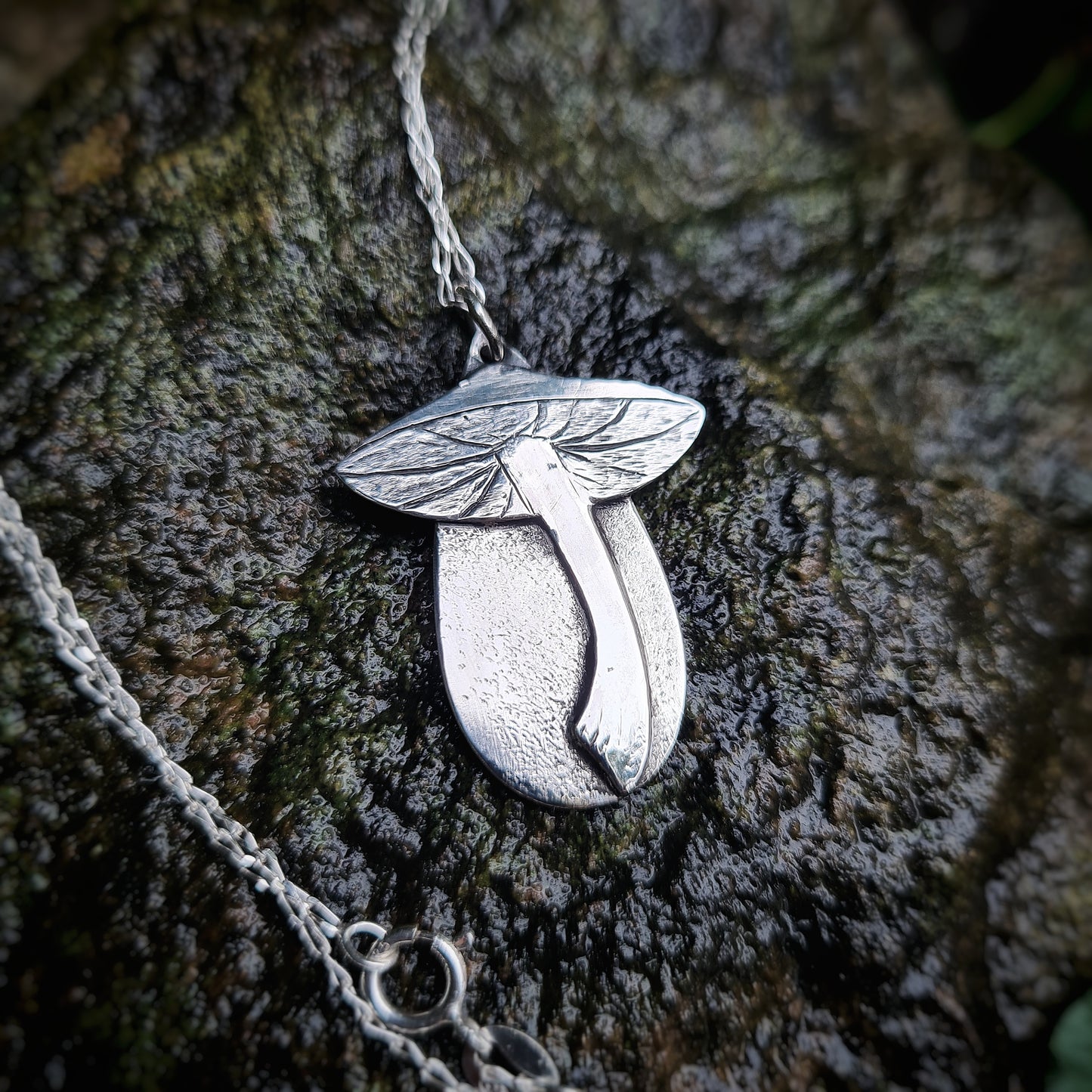 Sterling Silver Mushroom Pendant - 100% Recycled