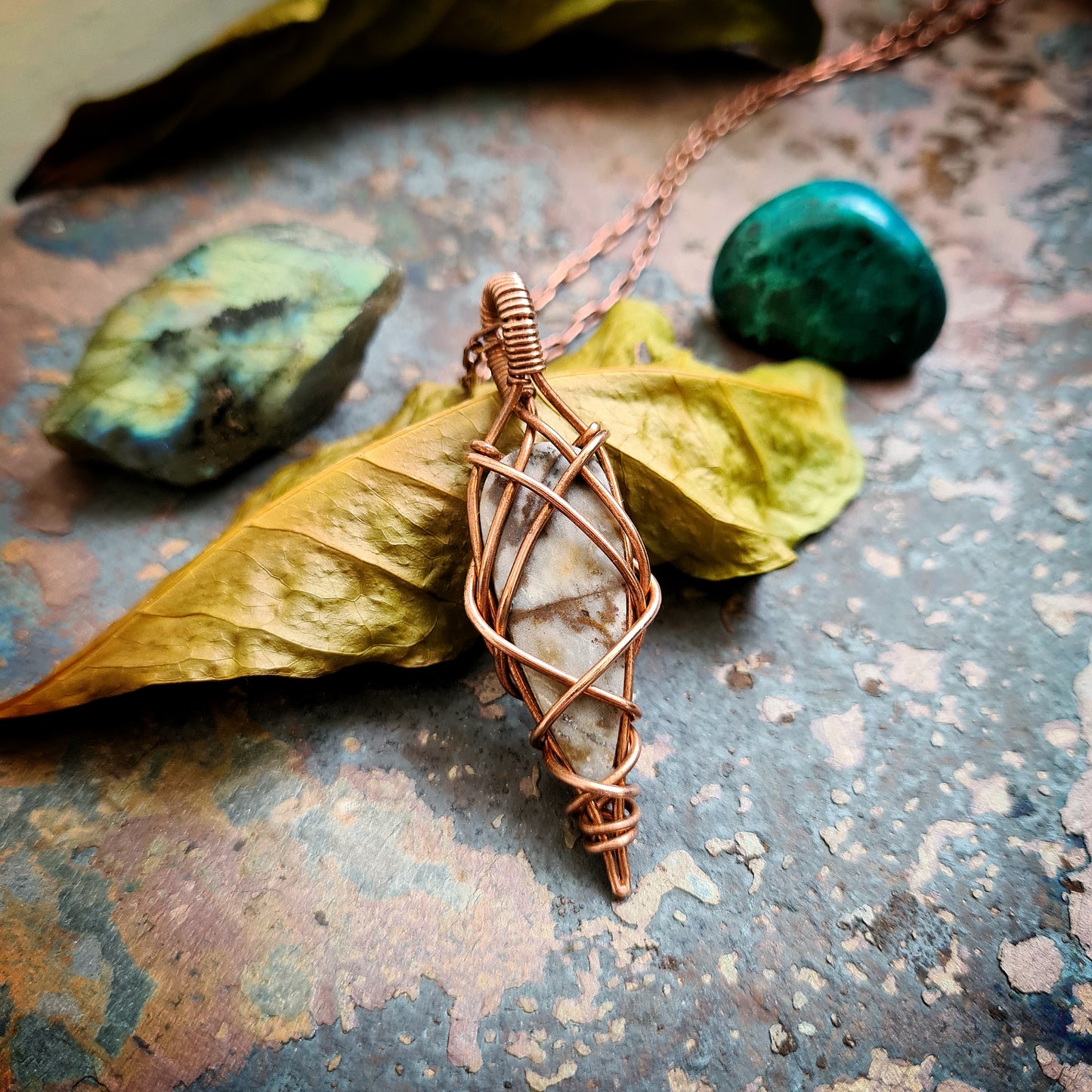 Coconut Jasper and Copper Pendant