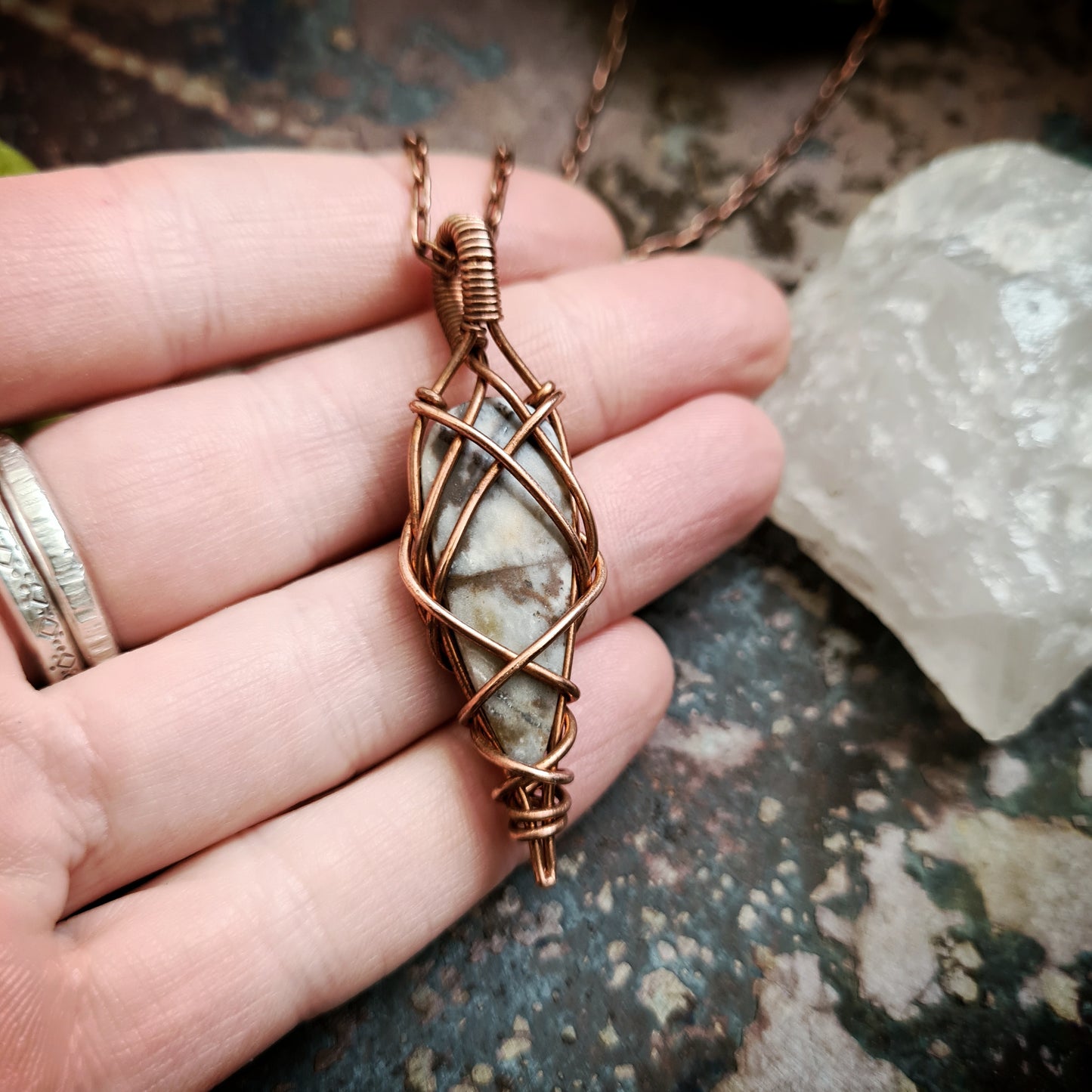 Coconut Jasper and Copper Pendant