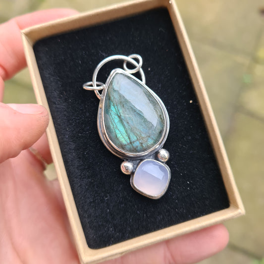 CUSTOM ORDER. 50% remaining balance FOR MO KELLY - Labradorite and Chalcedony Pendant in Sterling Silver