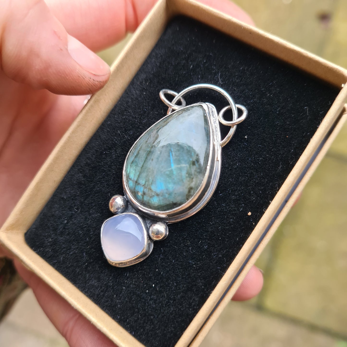 CUSTOM ORDER. 50% remaining balance FOR MO KELLY - Labradorite and Chalcedony Pendant in Sterling Silver