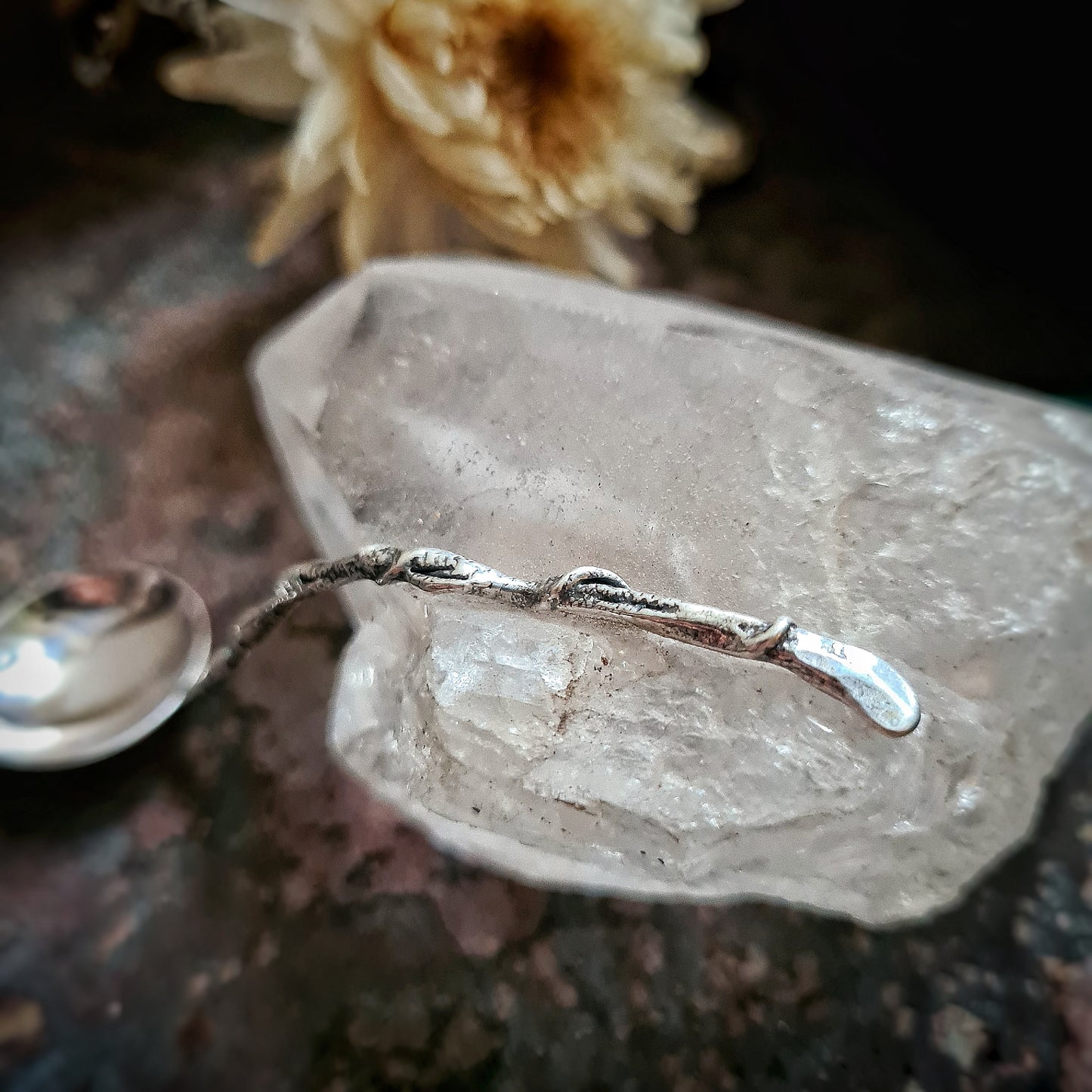 Twig Handled Salt Spoon - 100% Recycled Sterling silver