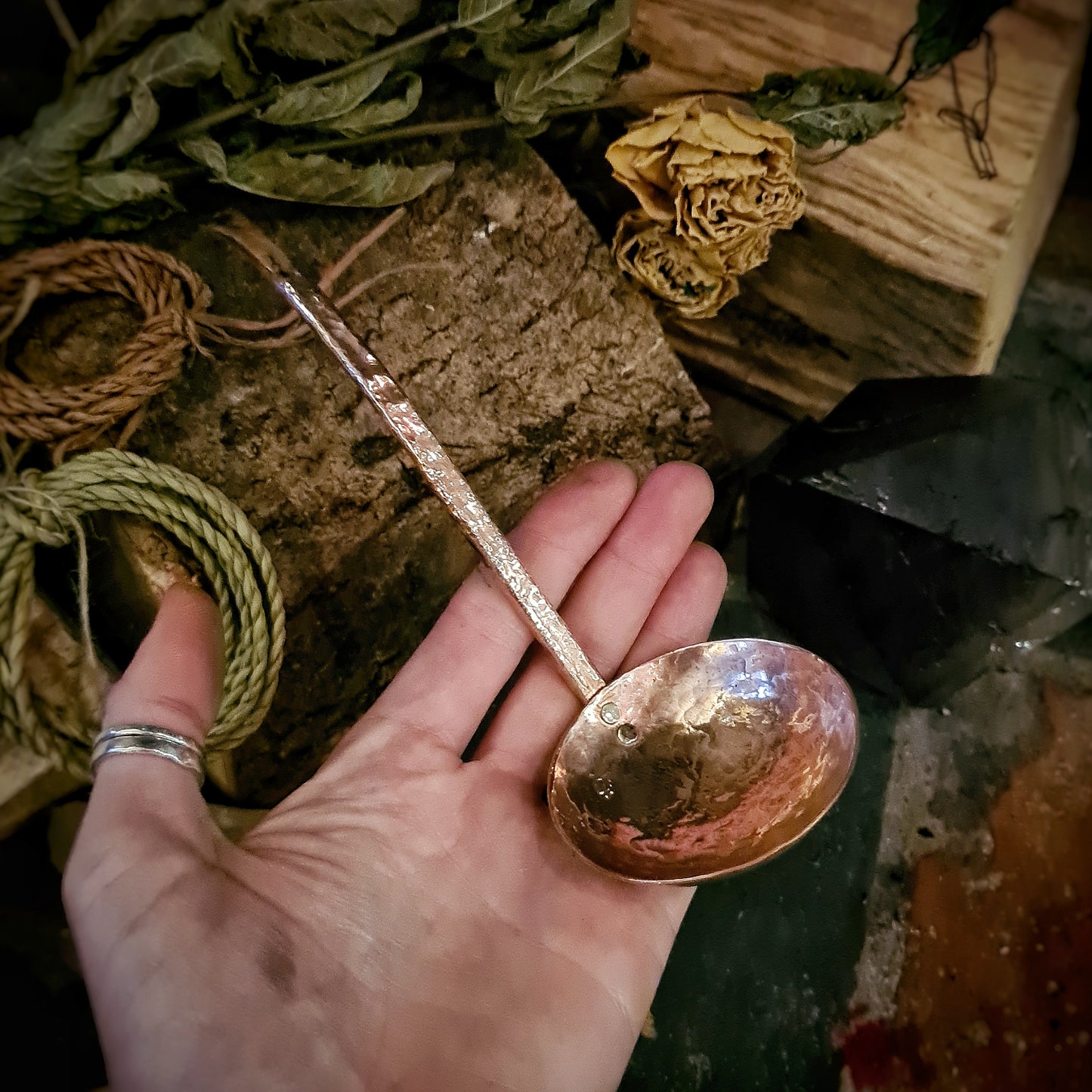 Copper Ladle - recycled copper with brass rivets.