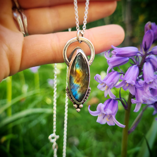 Rainbow Labradorite Pendant in 100% Recycled Sterling Silver