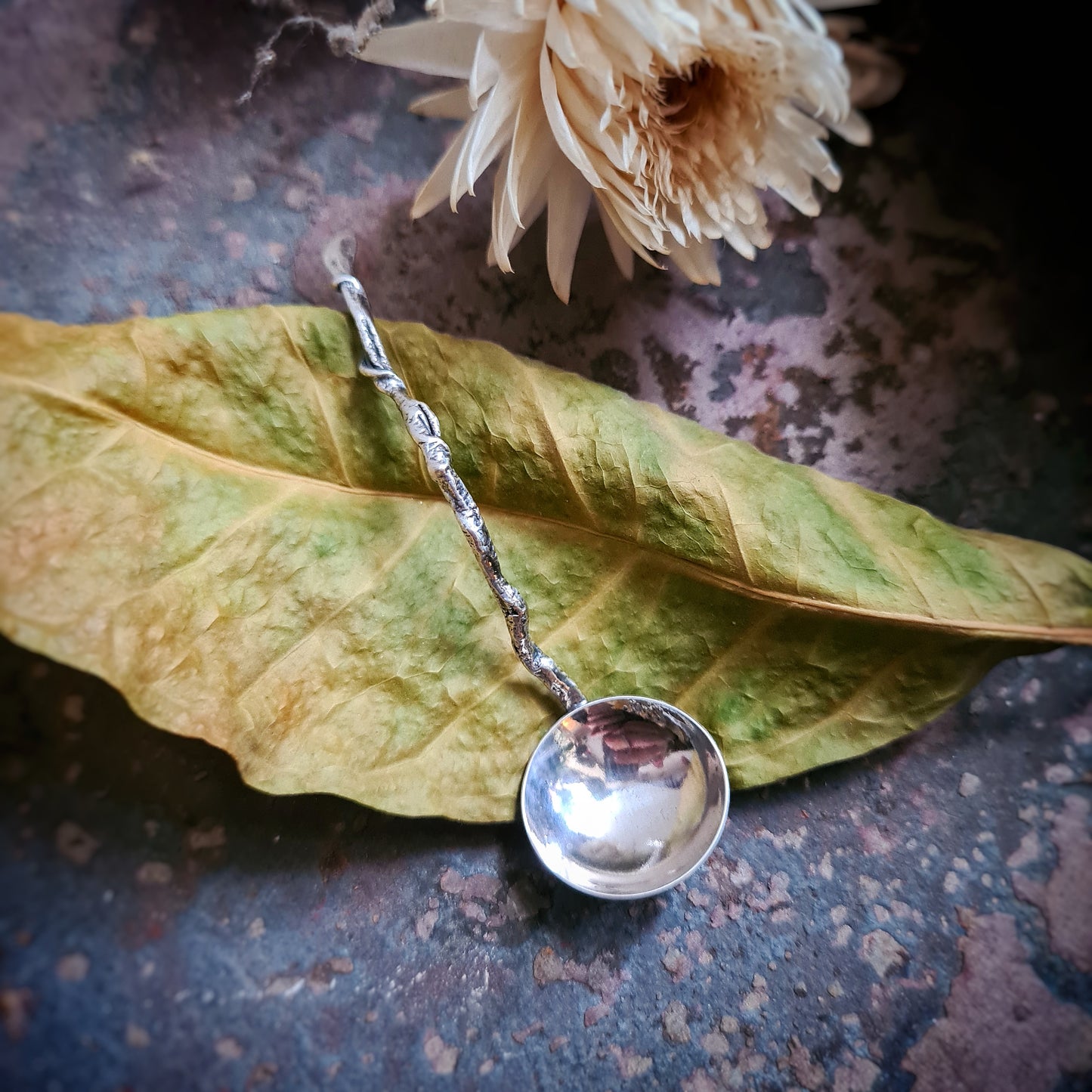 Twig Handled Salt Spoon - 100% Recycled Sterling silver