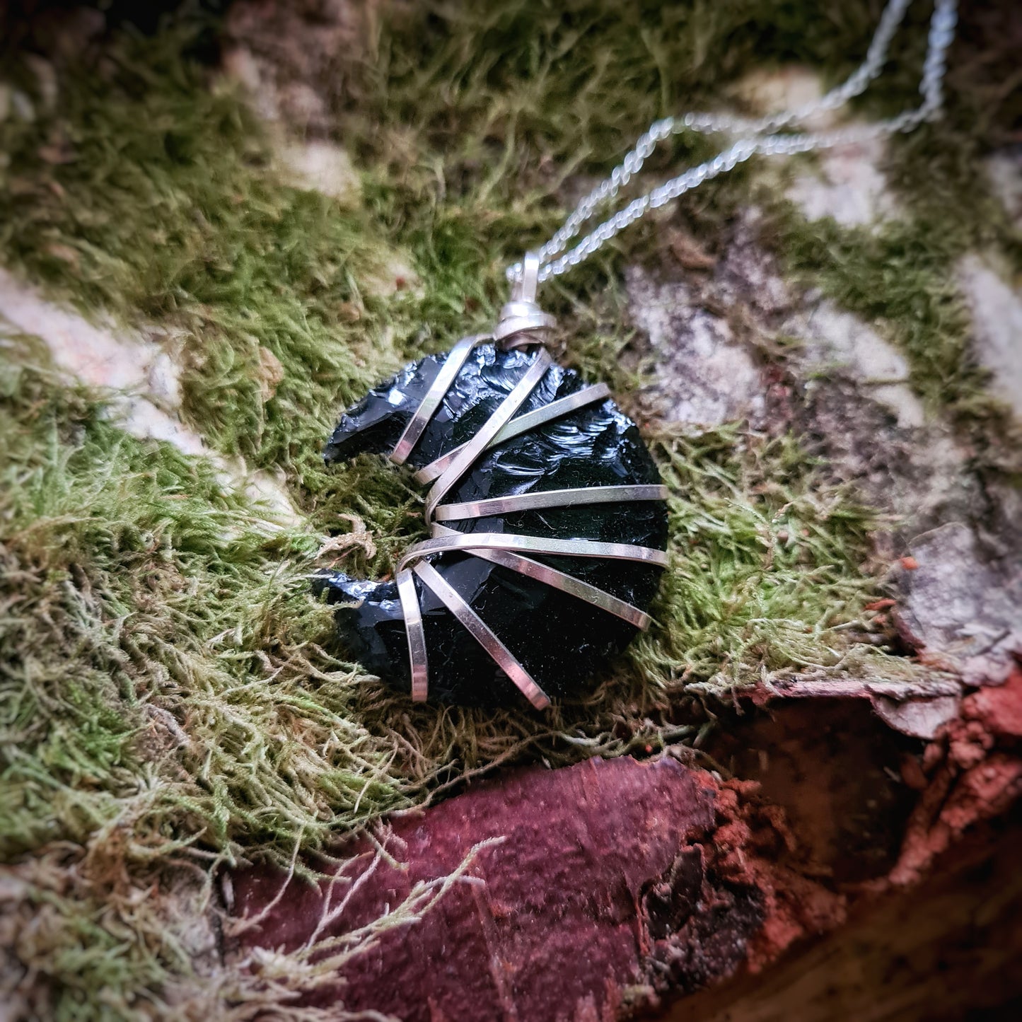 Obsidian Moon Pendant - with Recycled Sterling Silver