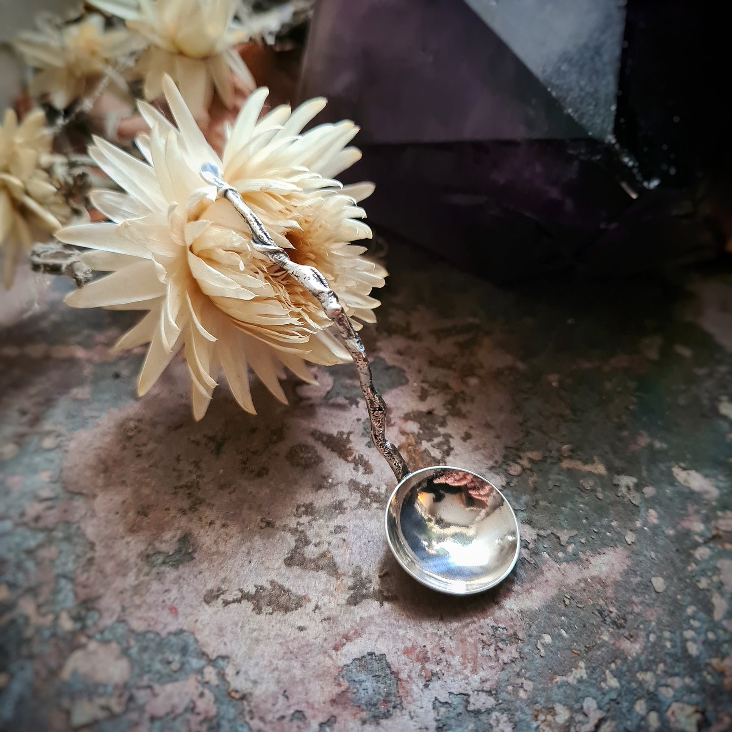 Twig Handled Salt Spoon - 100% Recycled Sterling silver