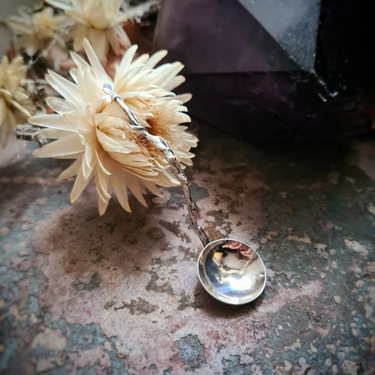 Twig Handled Salt Spoon - 100% Recycled Sterling silver