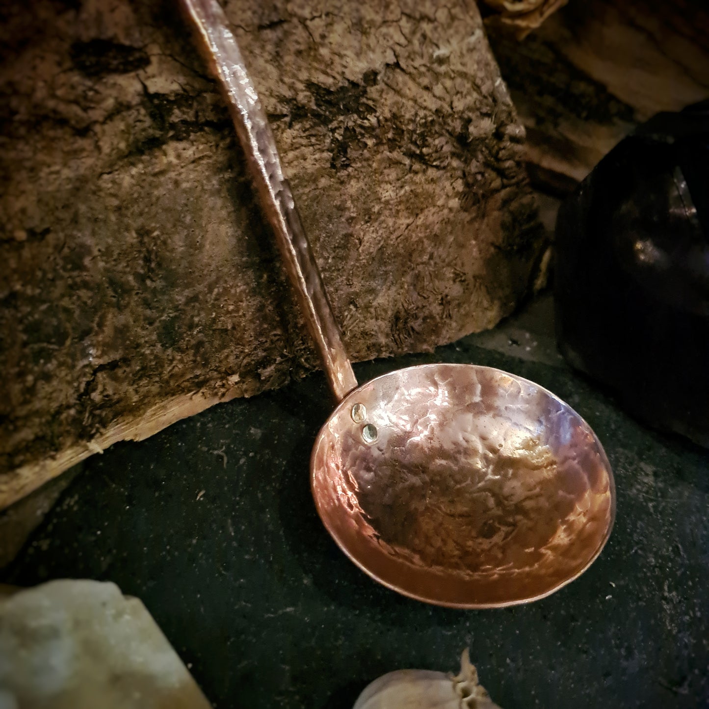 Copper Ladle - recycled copper with brass rivets.