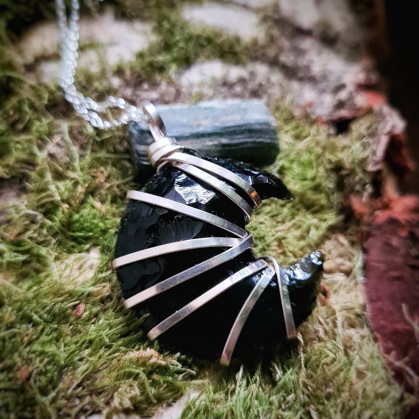 Obsidian Moon Pendant - with Recycled Sterling Silver
