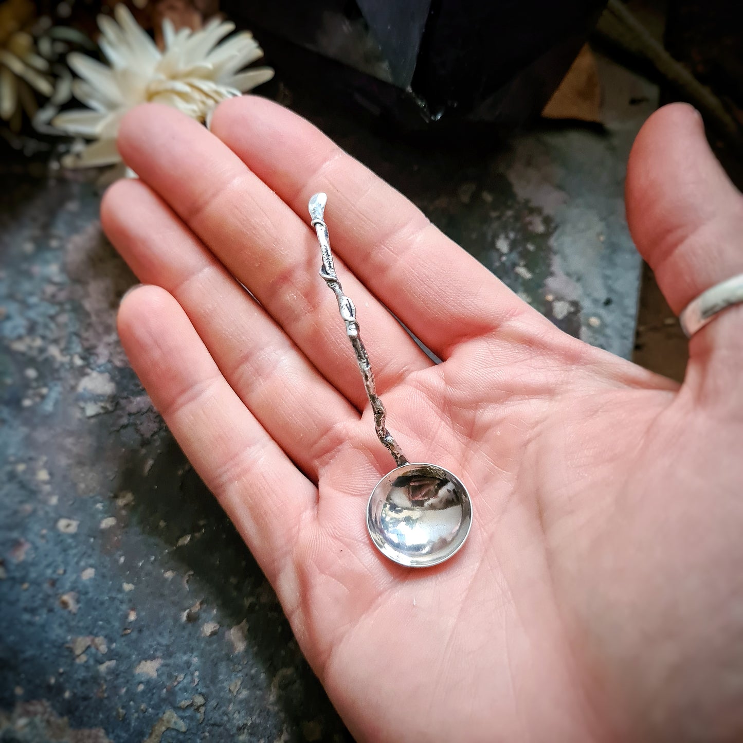 Twig Handled Salt Spoon - 100% Recycled Sterling silver